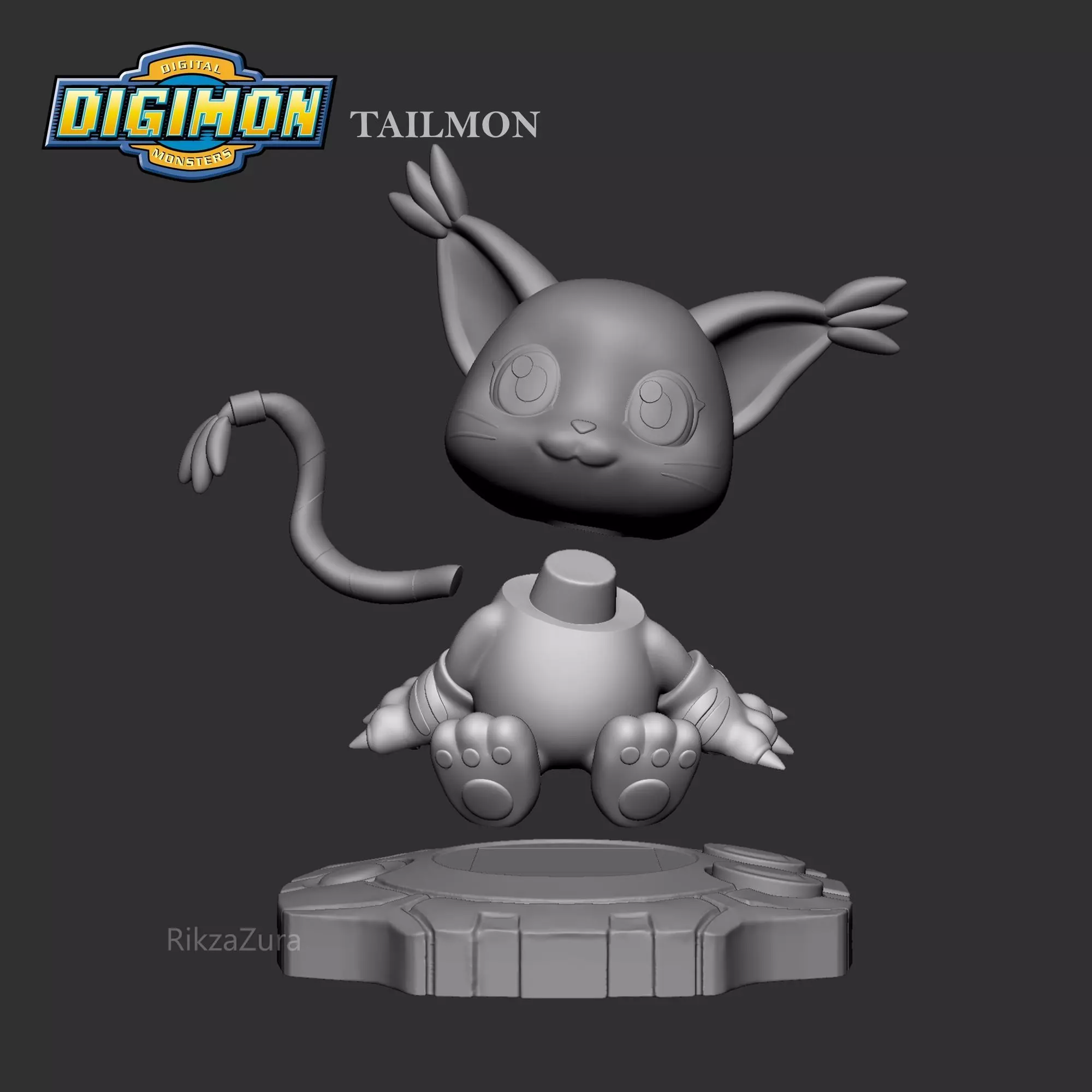 CUTE TAILMON CHIBI- DIGIMON - 2 POSES 3D print model_2