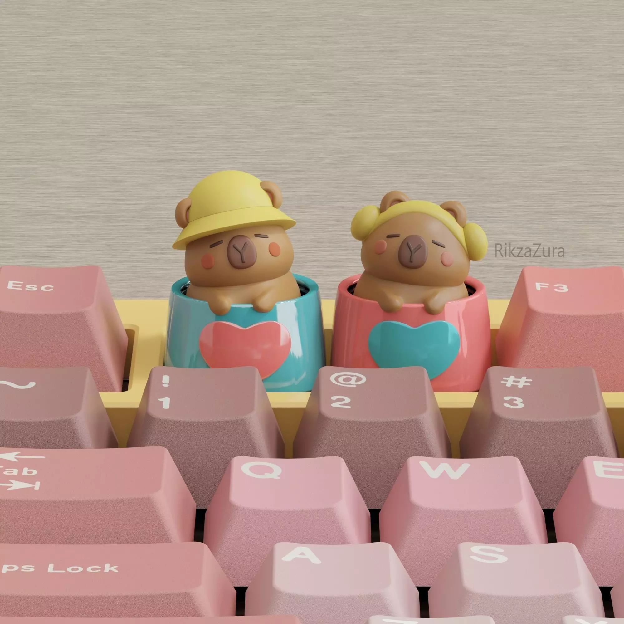 CUTE CAPYBARA COUPLE  KEYCAPS - MECHANICAL KEYBOARD 3D print model_0
