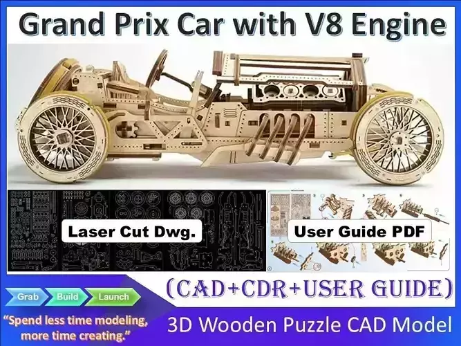 3D Wooden Puzzle Model Grand Prix Car with V8 Engine