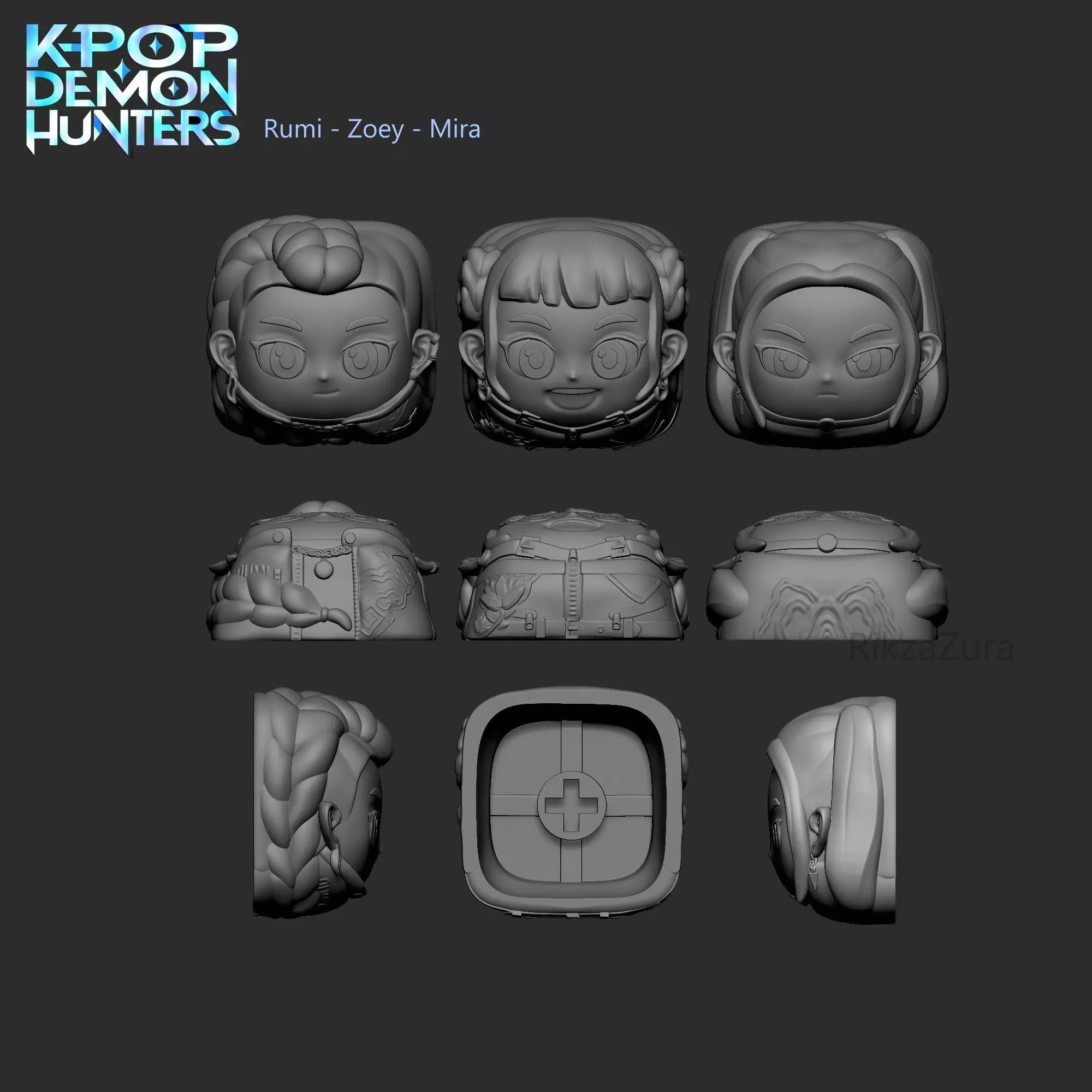 CUTE KPOP DEMON HUNTERS RUMI - ZOEY - MIRA  ANIME KEYCAPS 3D print model_1