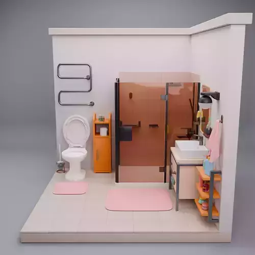Stylized Bathroom Set  3 Isometric Rooms Low-poly 3D model 3