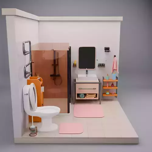 Stylized Bathroom Set  3 Isometric Rooms Low-poly 3D model 4