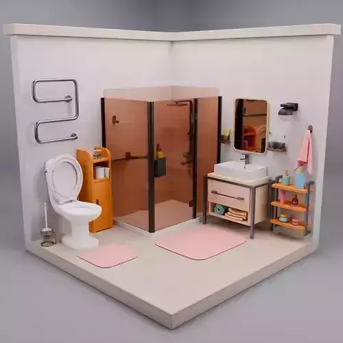 Stylized Bathroom Set  3 Isometric Rooms Low-poly 3D model 2