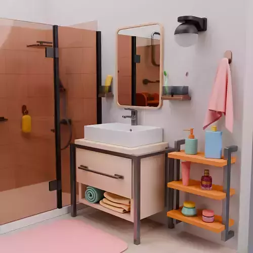 Stylized Bathroom Set  3 Isometric Rooms Low-poly 3D model 6