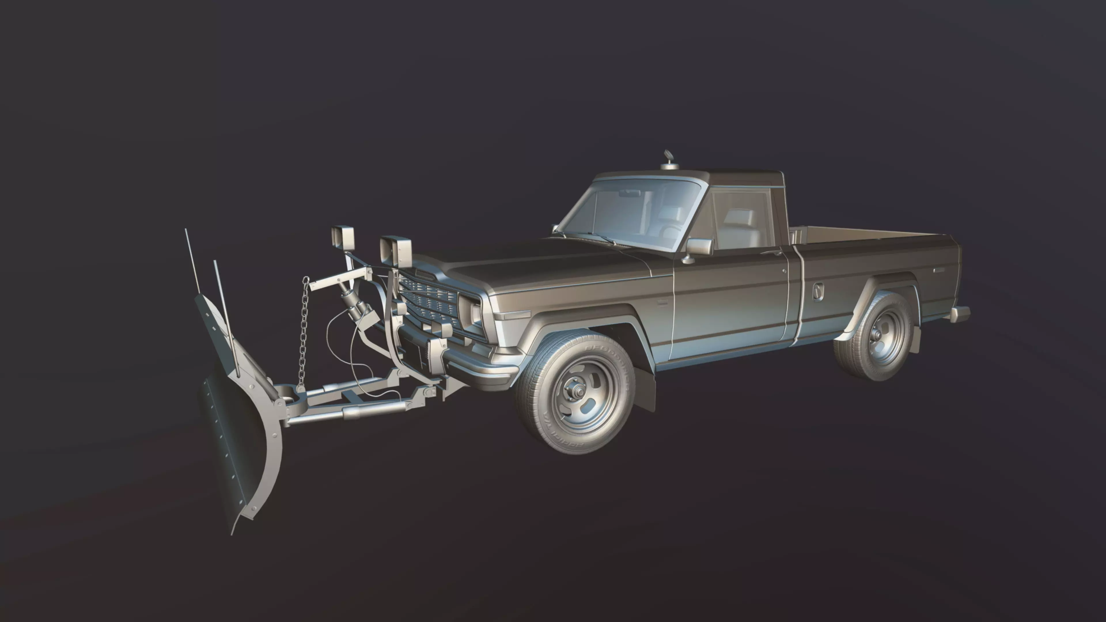 Jeep Gladiator J-10 snow plow pickup Low-poly 3D model_60