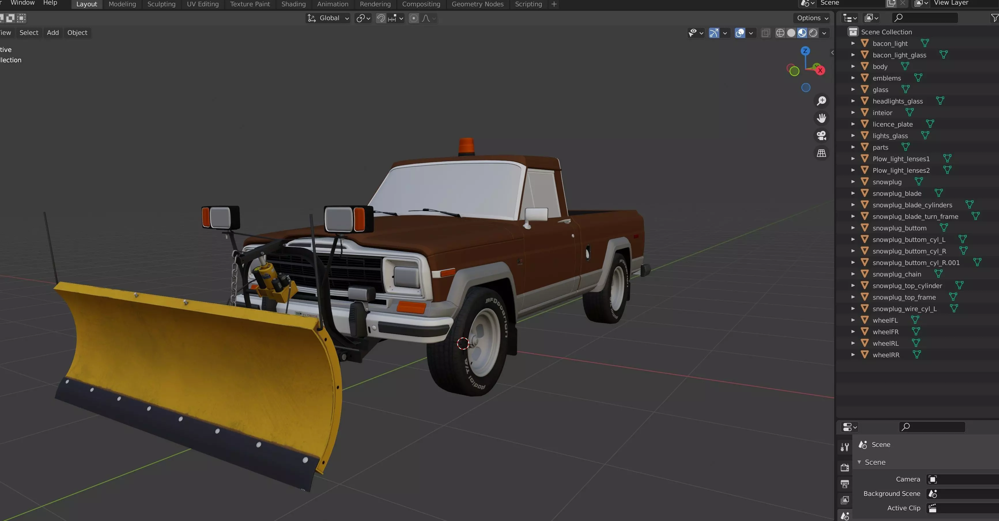 Jeep Gladiator J-10 snow plow pickup Low-poly 3D model_68