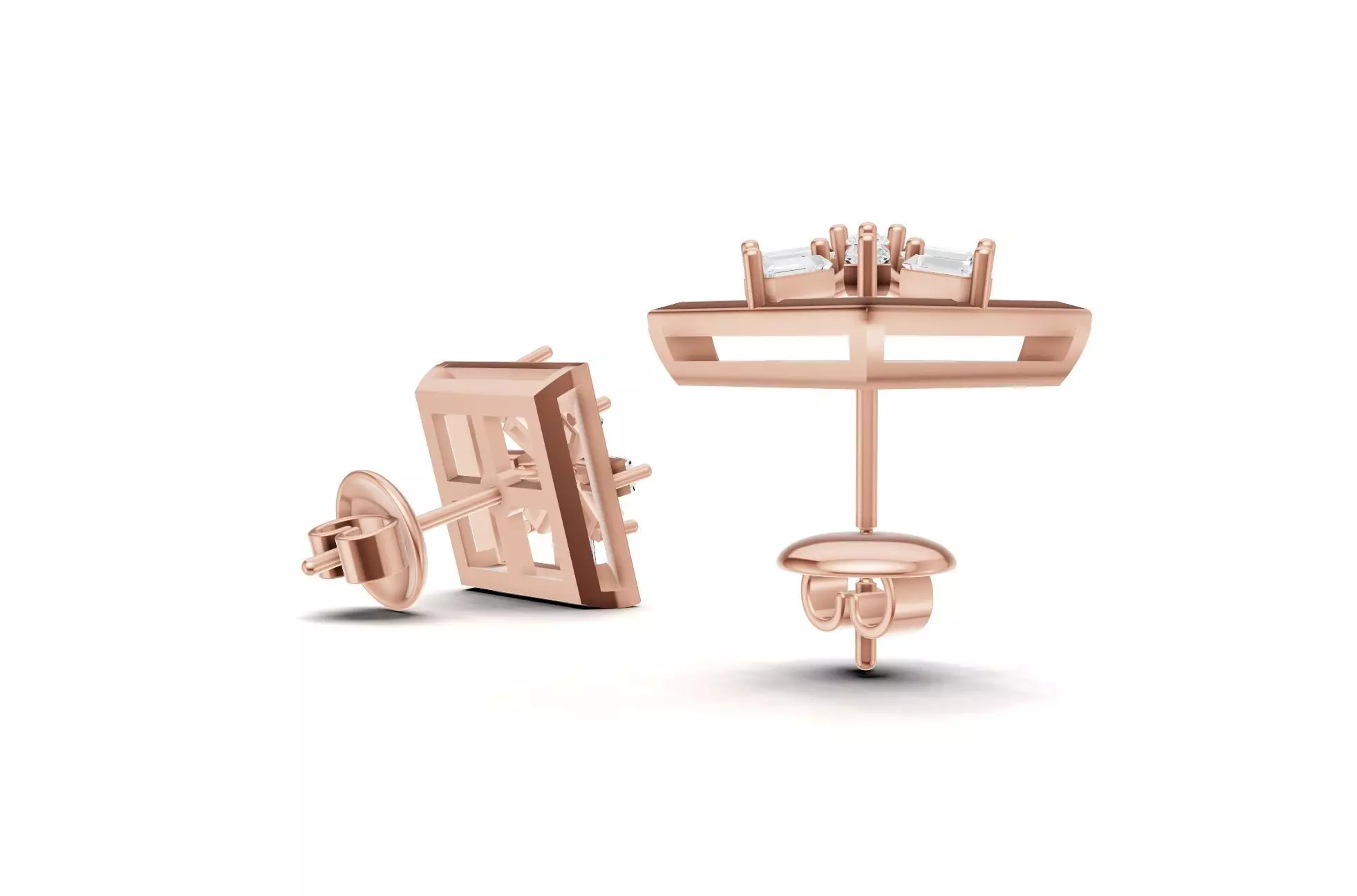 Square Baguette Diamond Stud Earrings 3D print model_11