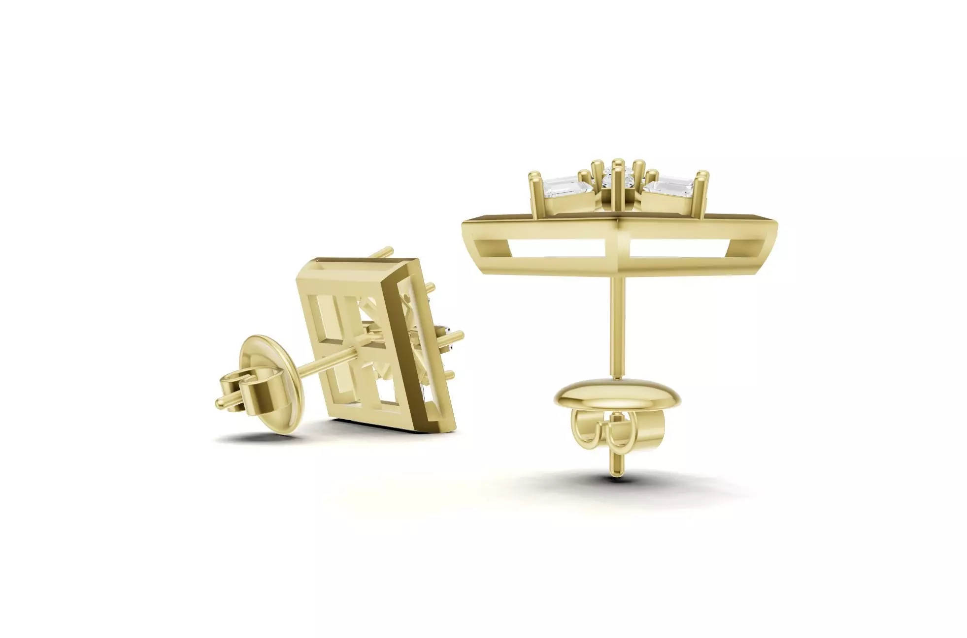 Square Baguette Diamond Stud Earrings 3D print model_10