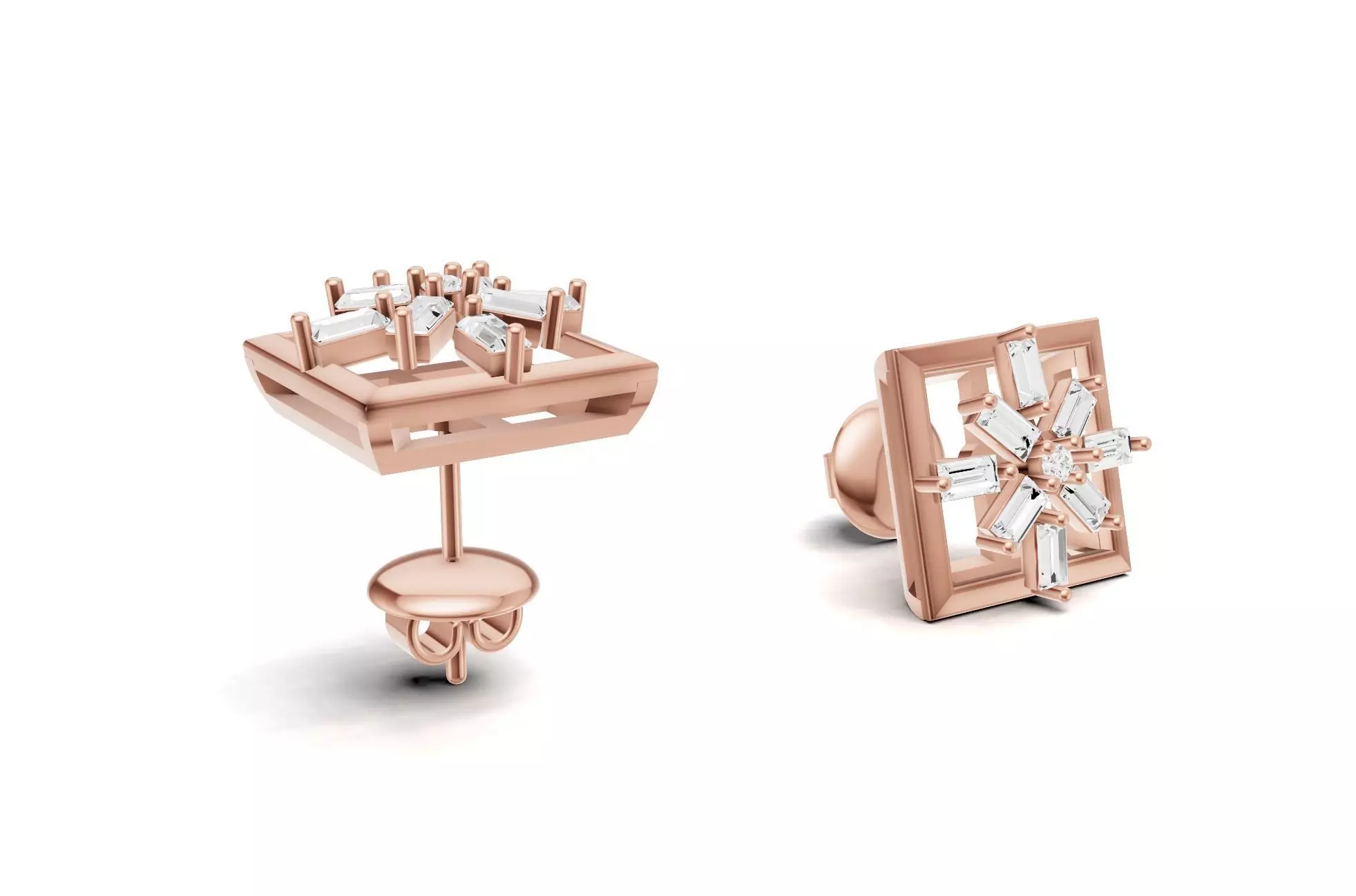 Square Baguette Diamond Stud Earrings 3D print model_5
