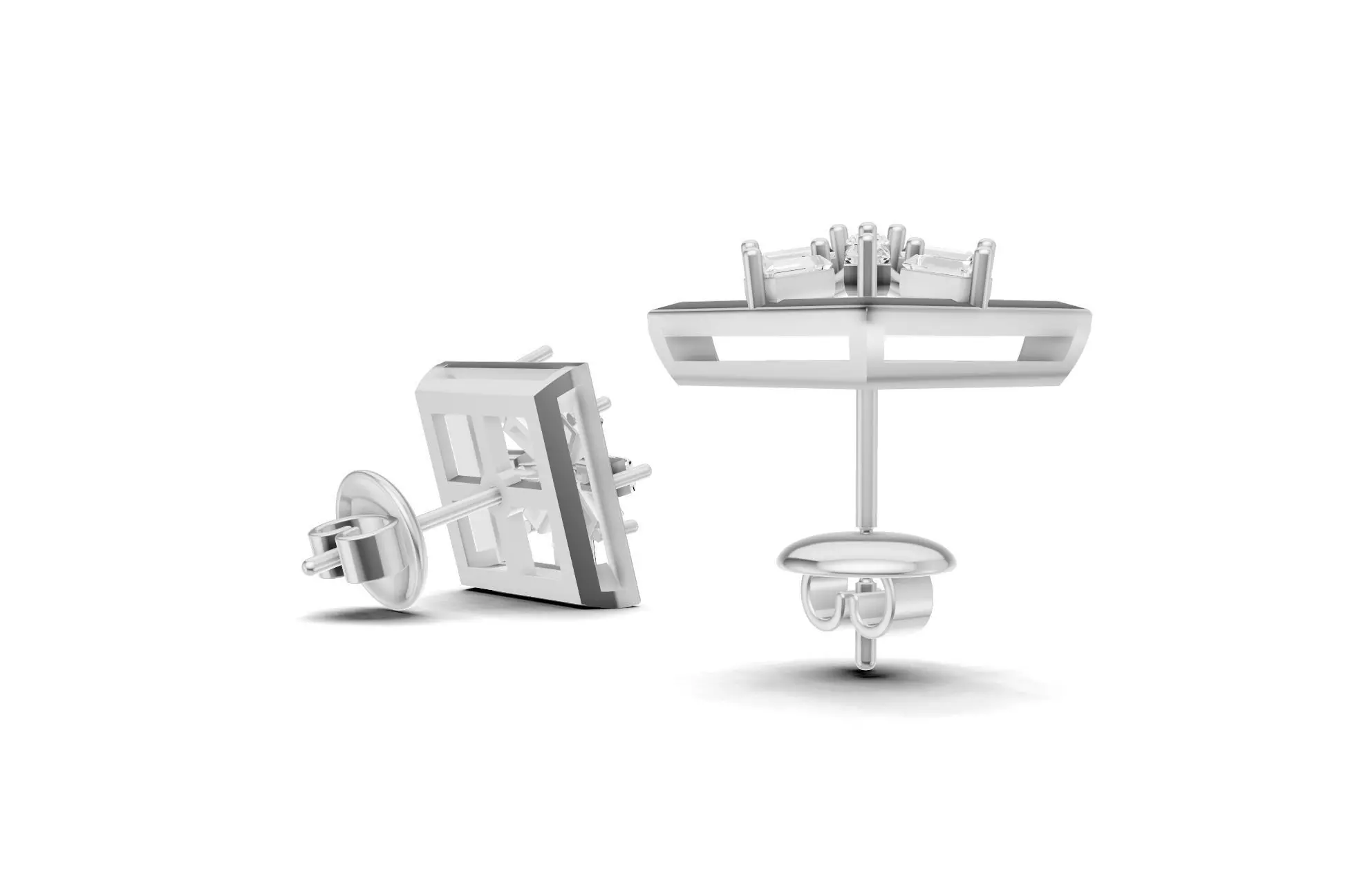 Square Baguette Diamond Stud Earrings 3D print model_12