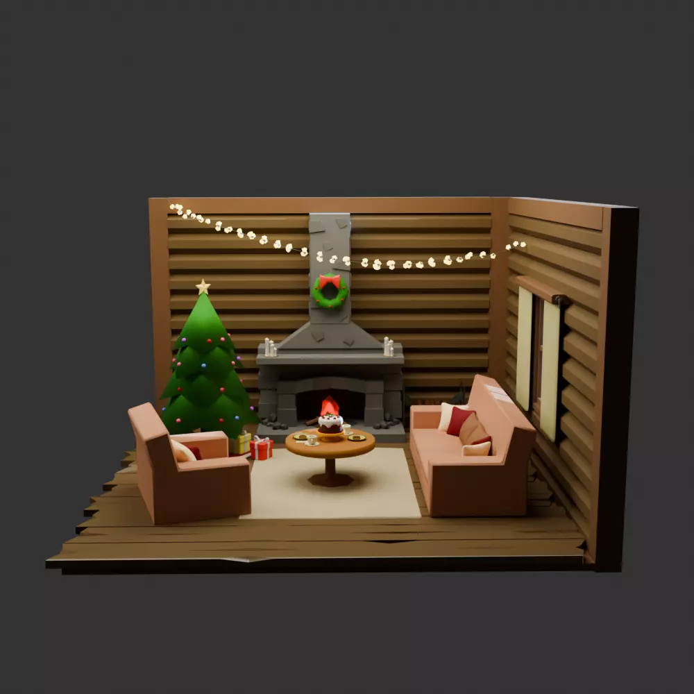 Christmas Fireplace Low-poly 3D model