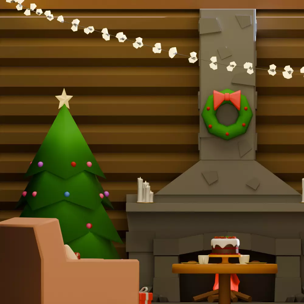 Christmas Fireplace Low-poly 3D model_3
