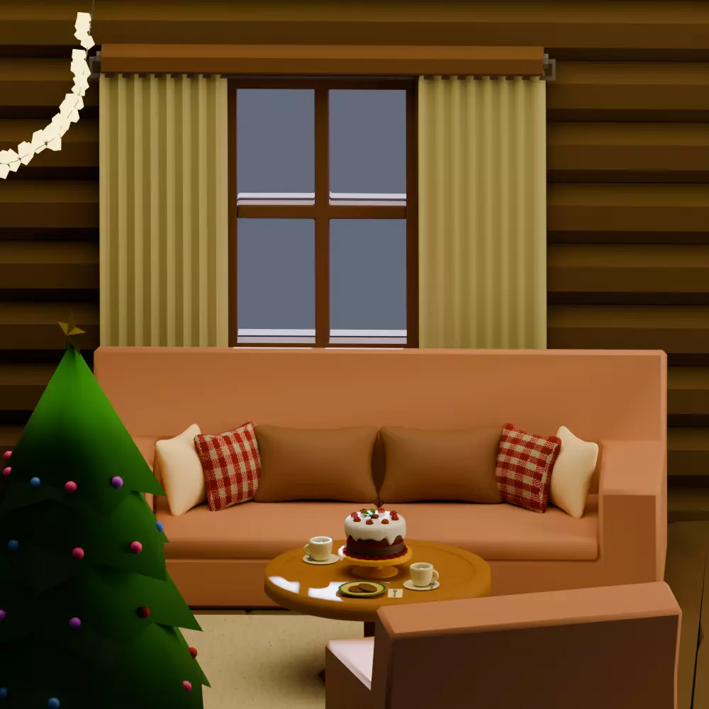 Christmas Fireplace Low-poly 3D model_2