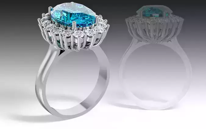 Elegant Oval Gemstone Halo Ring 3D Model