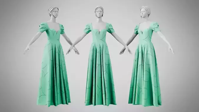 Dress 07 Medium Aquamarine With Design