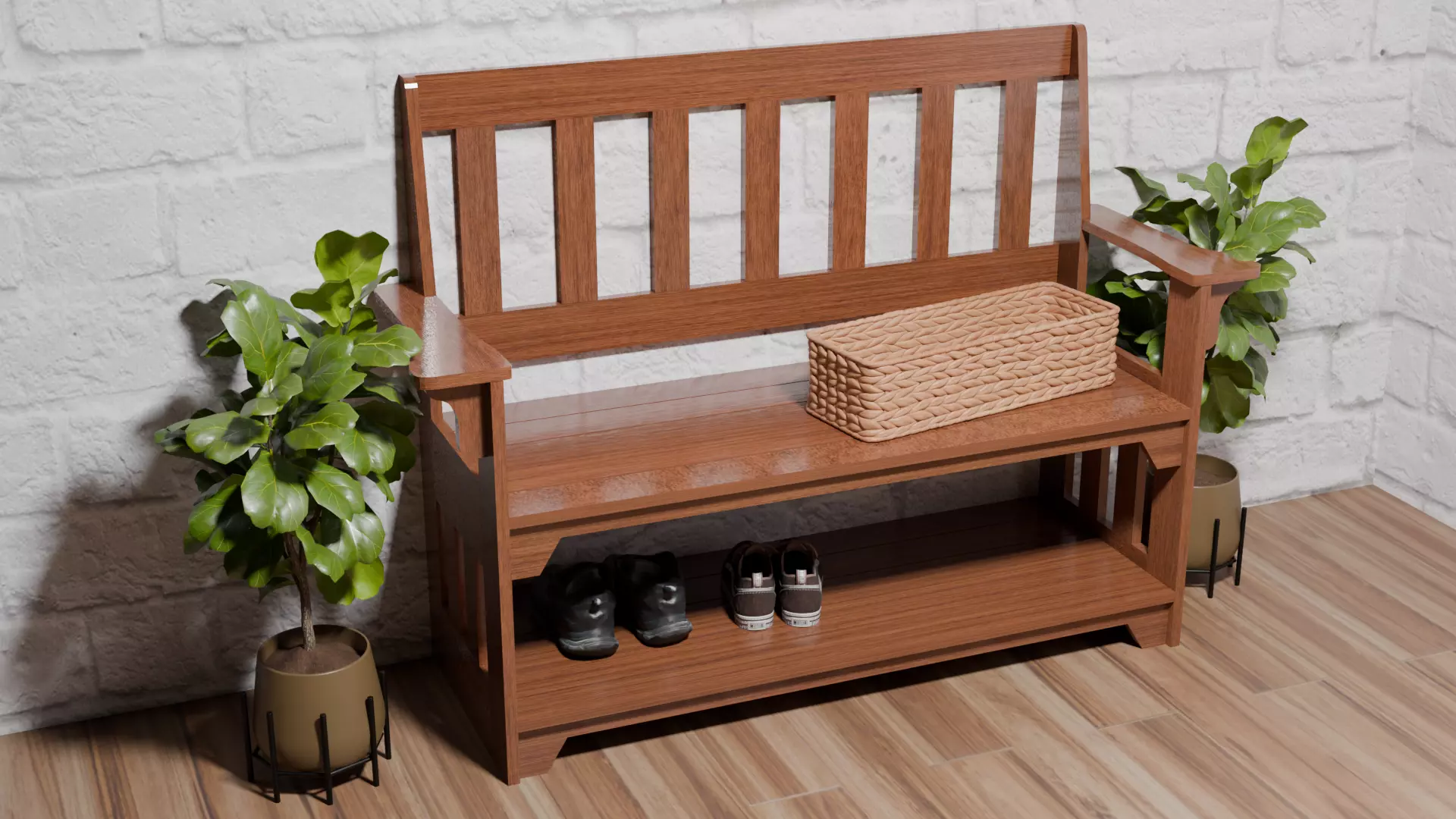 Basic Wooden Entryway Bench Low-poly 3D model