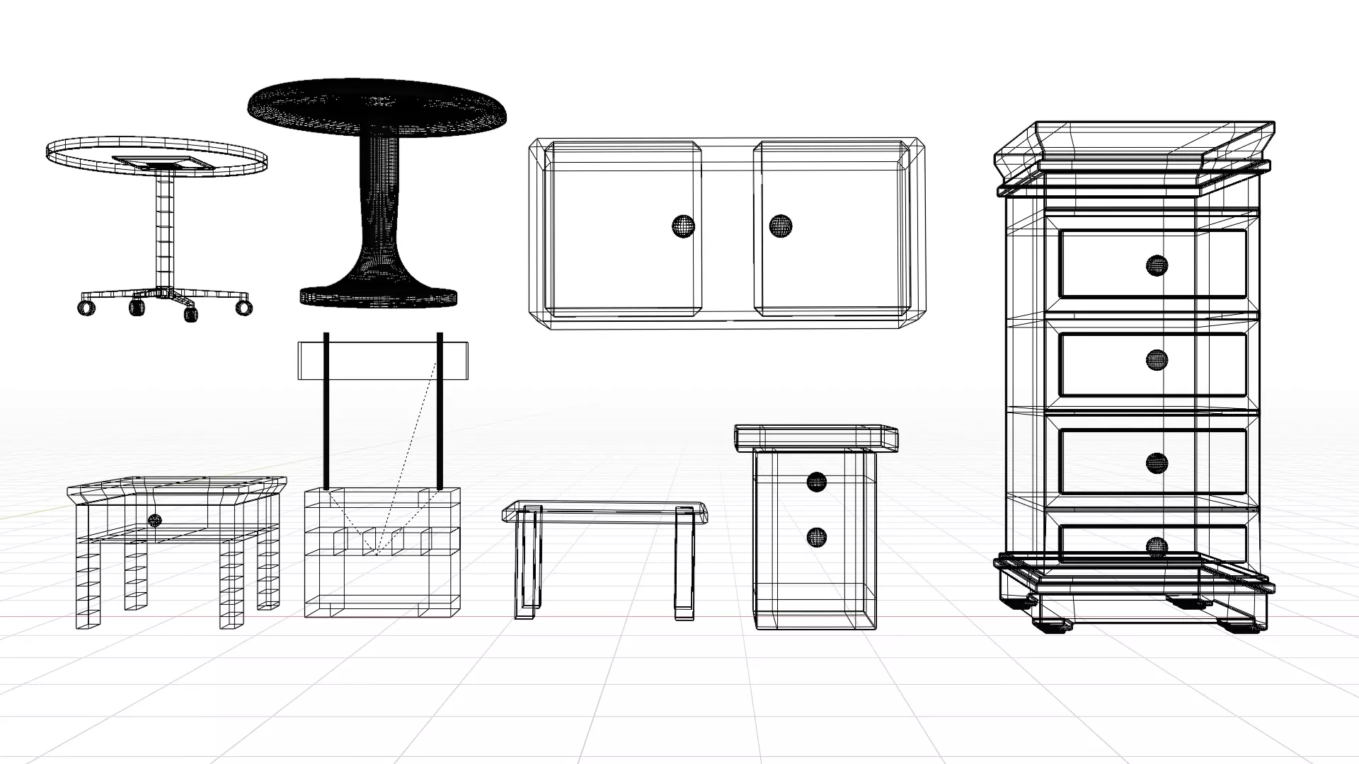 Old Vintage Furniture Pack 01 Low-poly 3D model_6