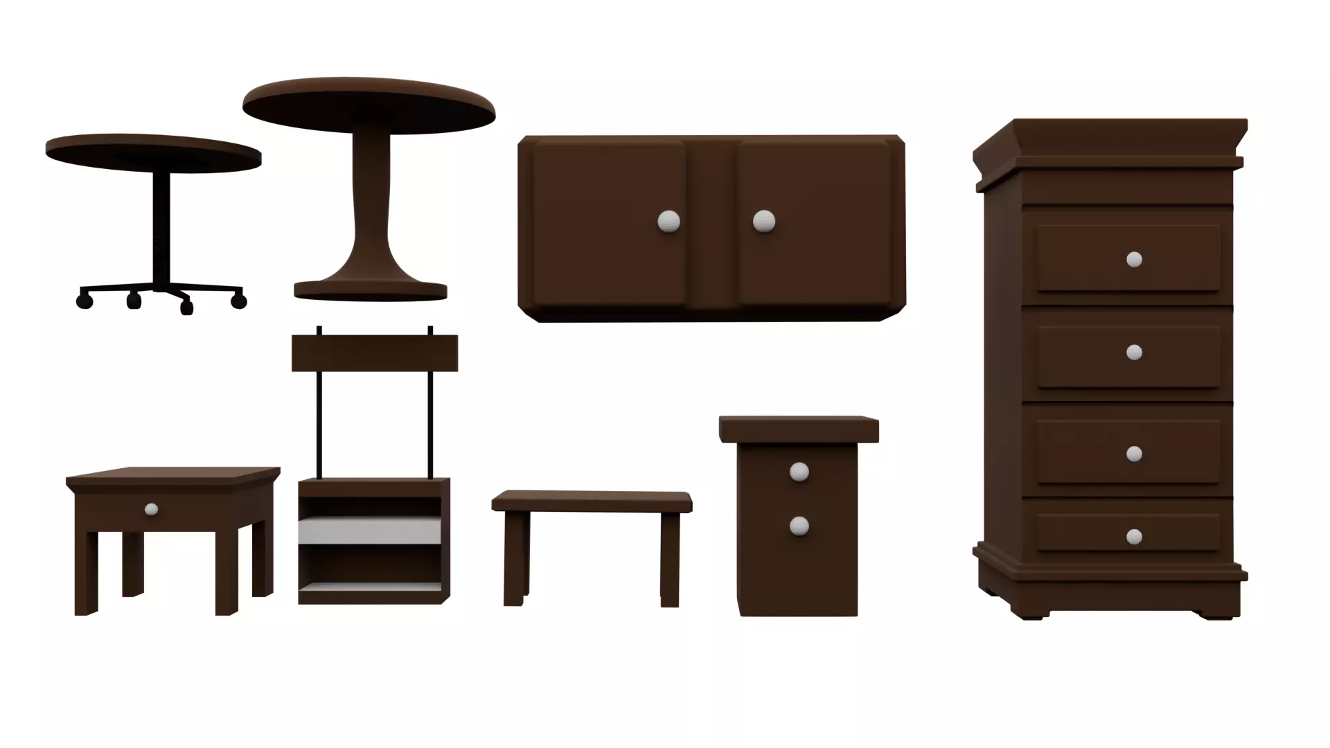 Old Vintage Furniture Pack 01 Low-poly 3D model_0