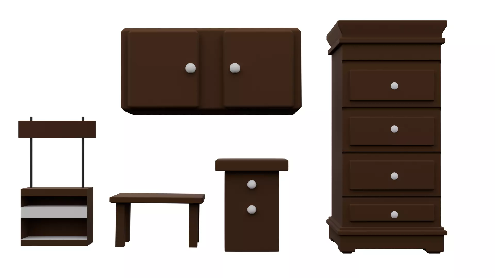 Old Vintage Furniture Pack 01 Low-poly 3D model_3