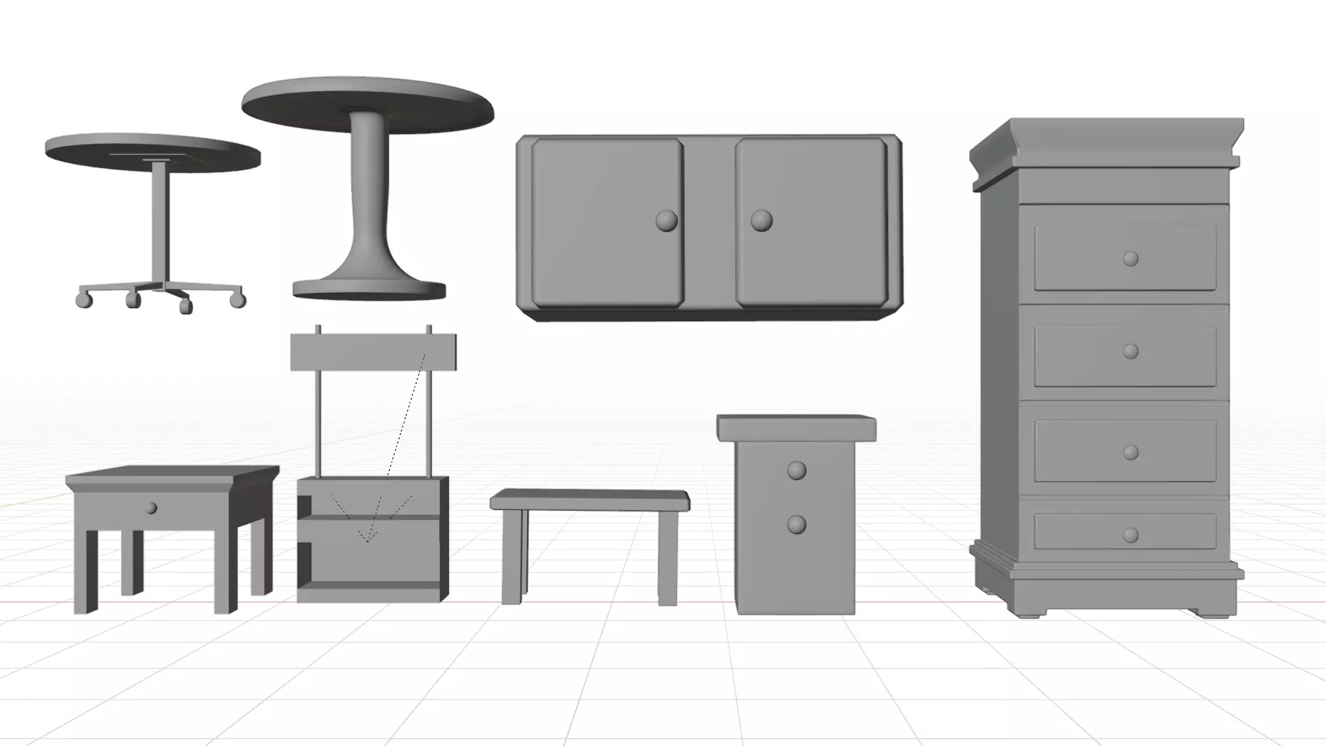 Old Vintage Furniture Pack 01 Low-poly 3D model_4
