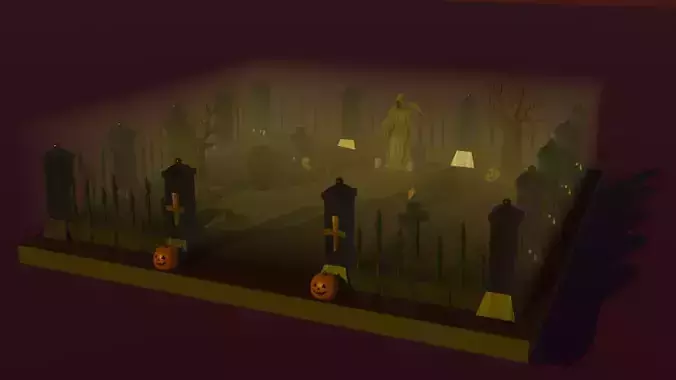 low poly haloween cemetery 3d