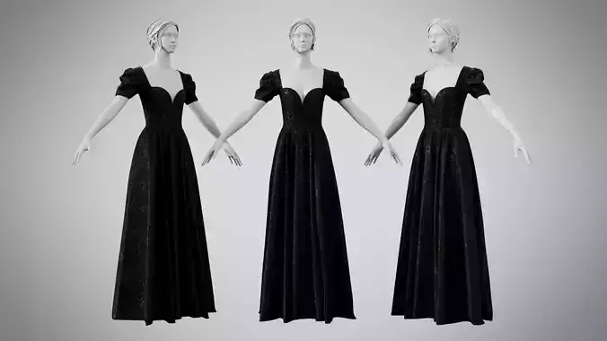 Dress 07 Black Velvet With Design