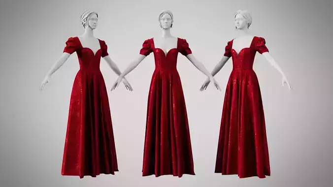 Dress 07 Crimson Velvet With Design