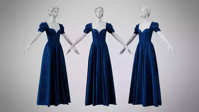 Dress 07 Indigo Velvet With Design