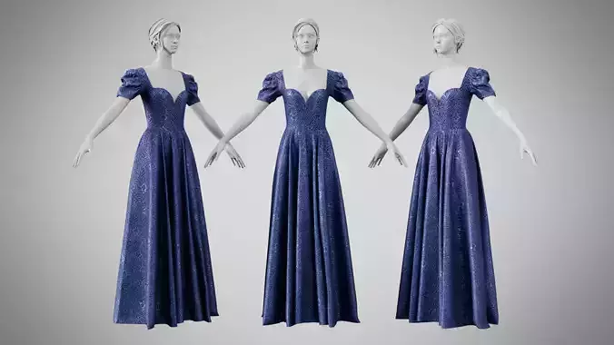 Dress 07 Midnight Blue Velvet With Design