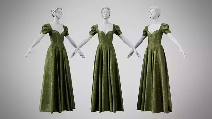 Dress 07 Olive Velvet With Design