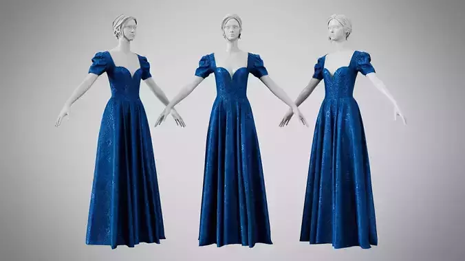 Dress 07 Sapphire Velvet With Design