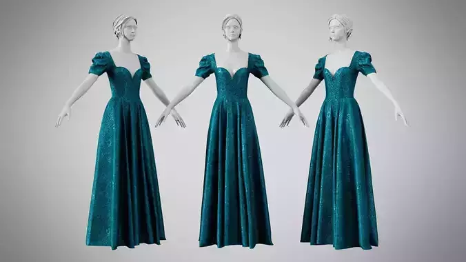 Dress 07 Teal Velvet With Design