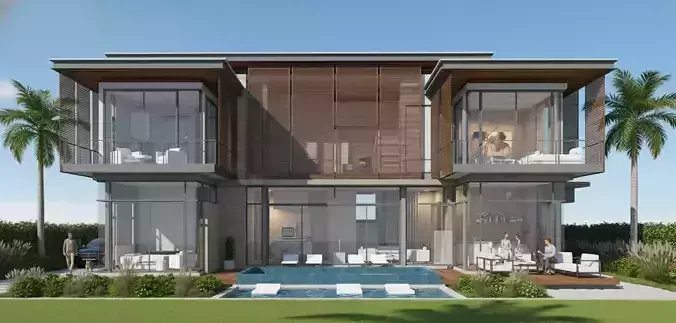 Small Modern Villa and  Luxury Bungalow Low-poly 3D model 3