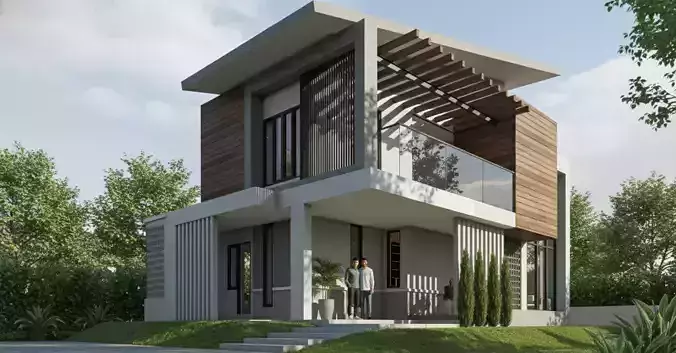 Small Modern Villa and  Luxury Bungalow Low-poly 3D model 5