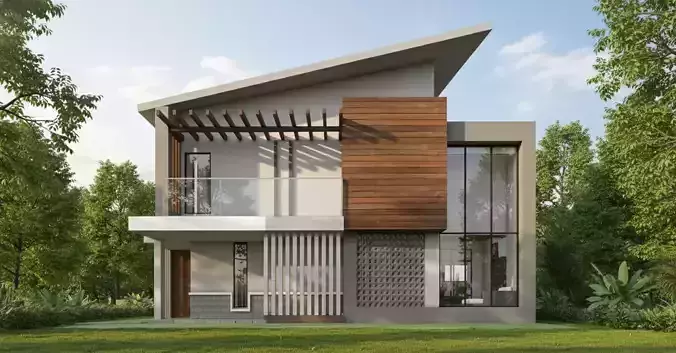 Small Modern Villa and  Luxury Bungalow Low-poly 3D model 4
