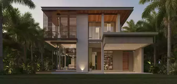 Small Modern Villa and  Luxury Bungalow Low-poly 3D model 2