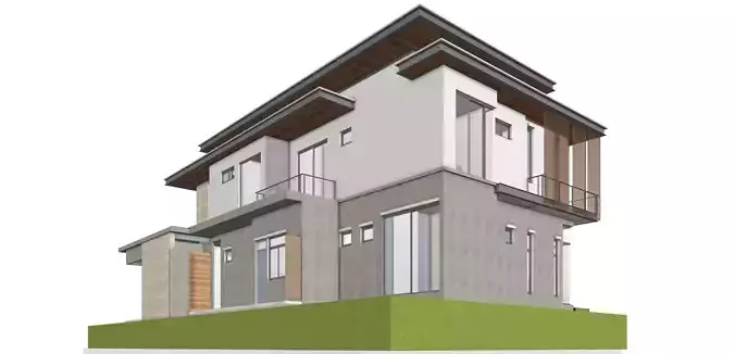 Small Modern Villa and  Luxury Bungalow Low-poly 3D model 7