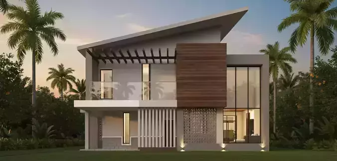 Small Modern Villa and  Luxury Bungalow Low-poly 3D model 6