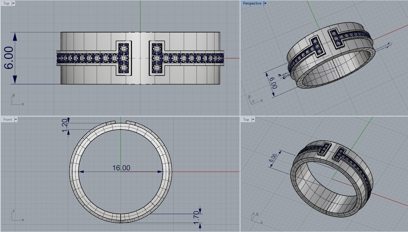 Tiffany style T ring  3D print model_3
