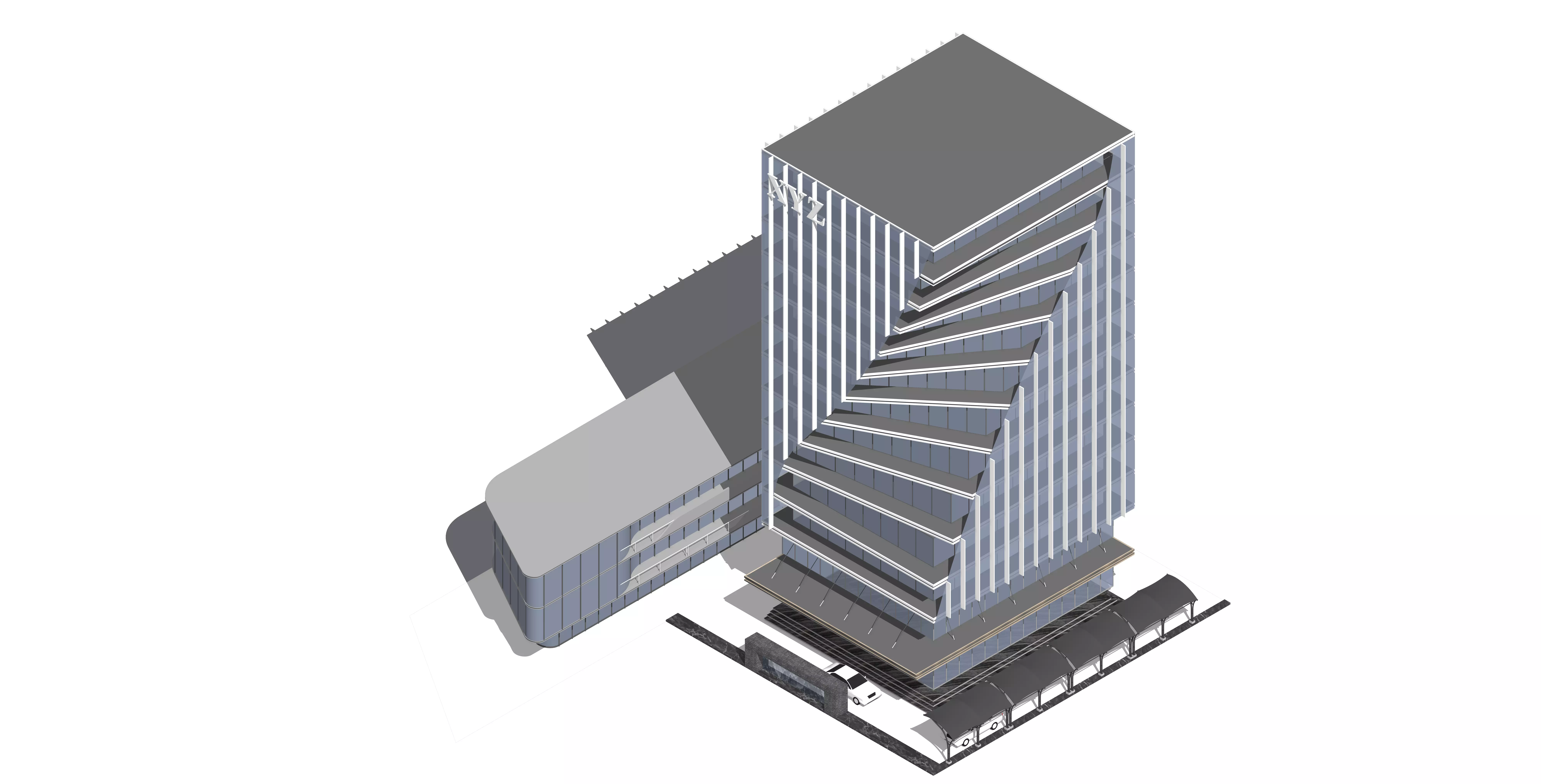 Modern Commercial High-Rise 3D Model Low-poly 3D model_0