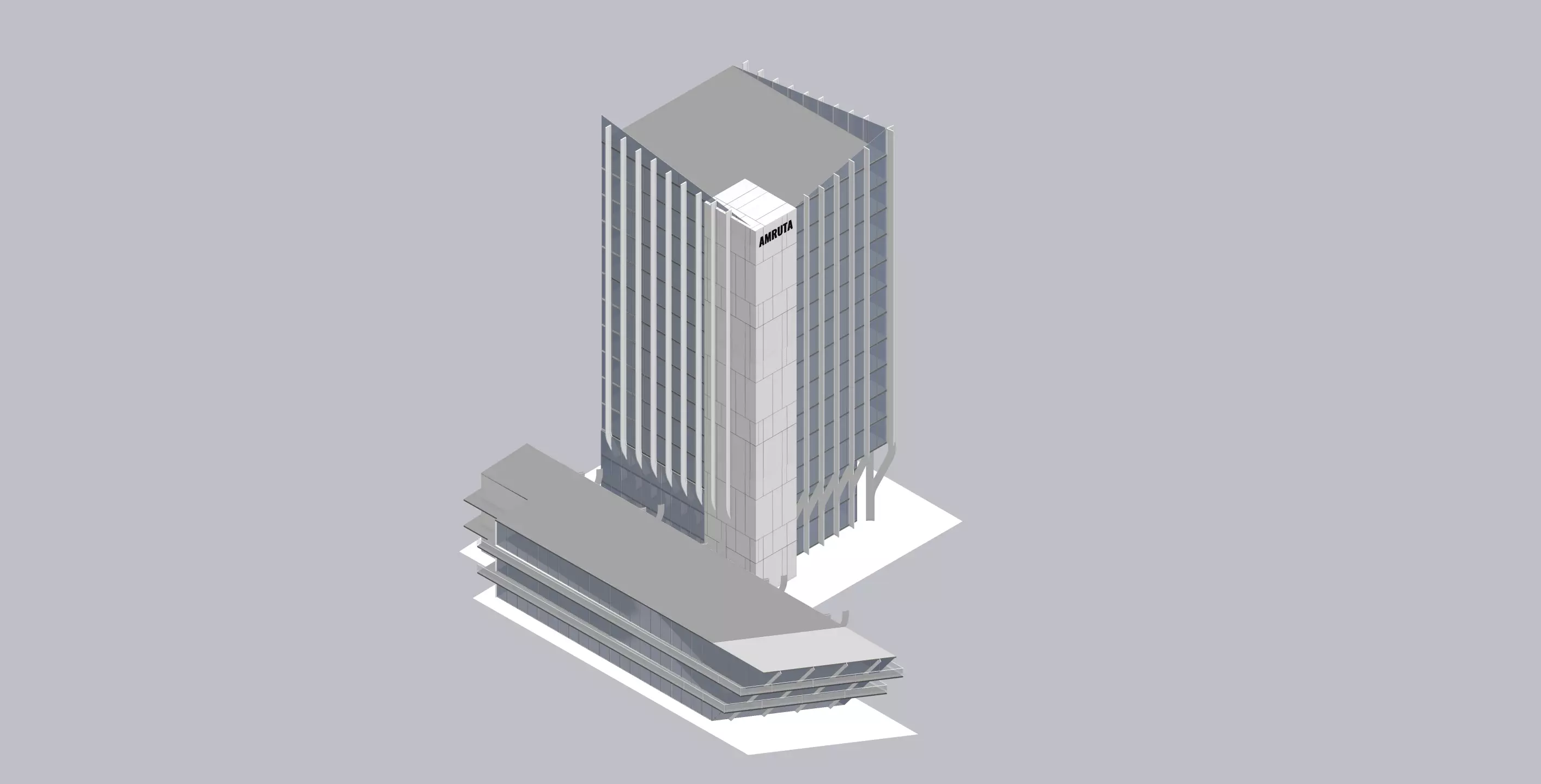 Modern Commercial Glass Building 3D Model Low-poly 3D model_4
