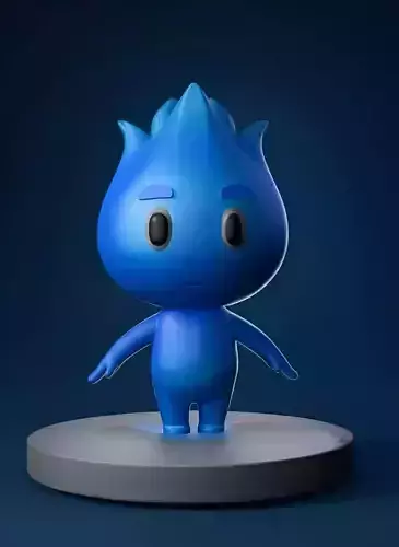Blue Flame Character Surfing on a Pill-Shaped Platform
