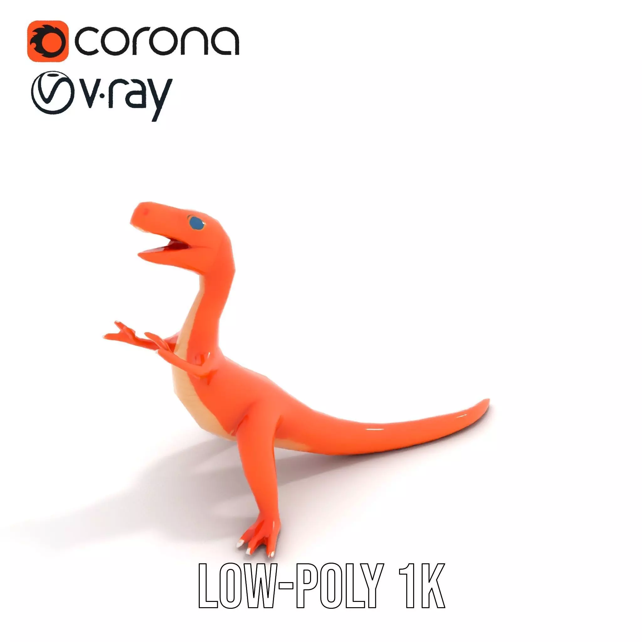 Orange Dinosaur Figure model pack Low-poly 3D model_30