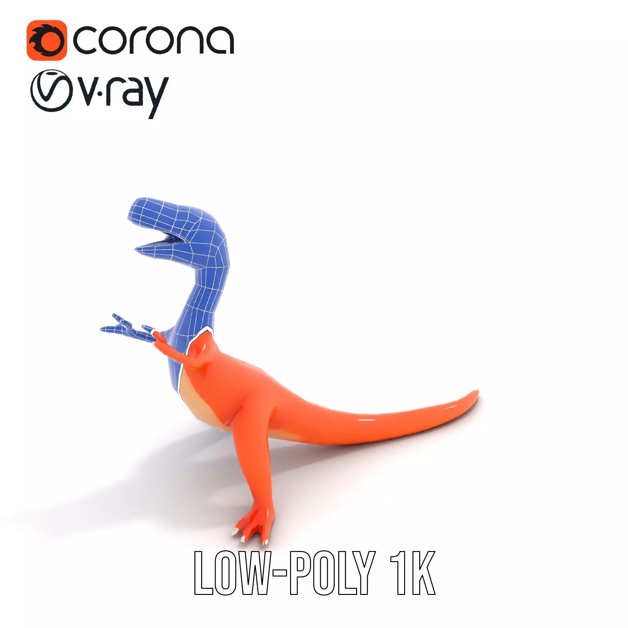 Orange Dinosaur Figure model pack Low-poly 3D model_9
