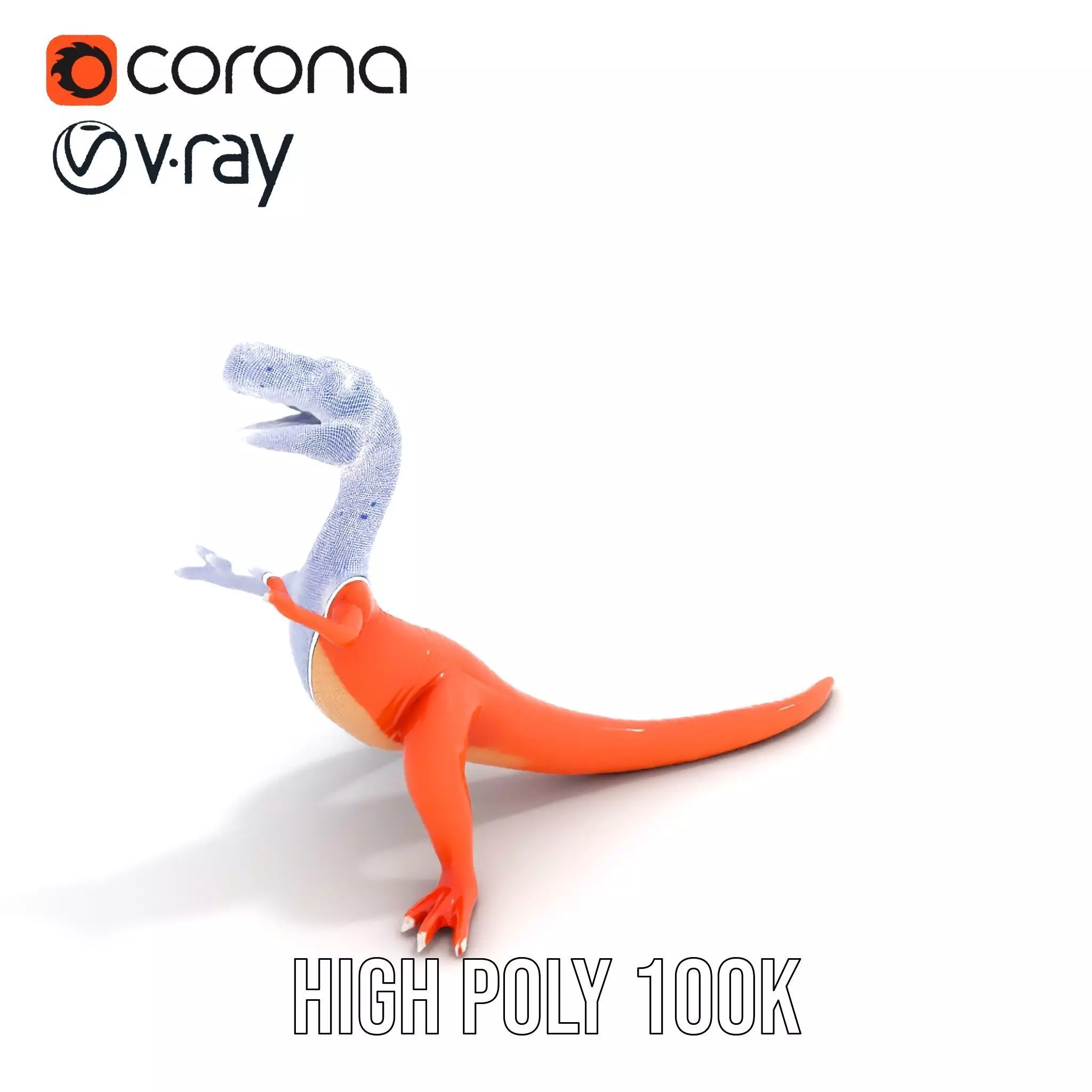 Orange Dinosaur Figure model pack Low-poly 3D model_12
