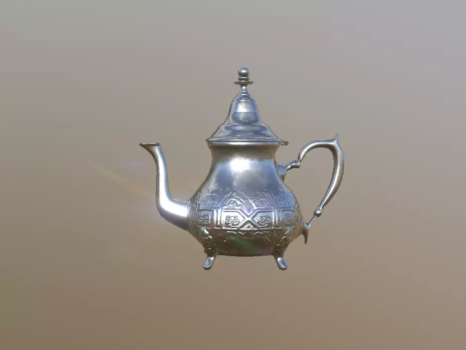 Moroccan Silver Teapot - Traditional Engraved Metal Teapot Low-poly 3D model_11