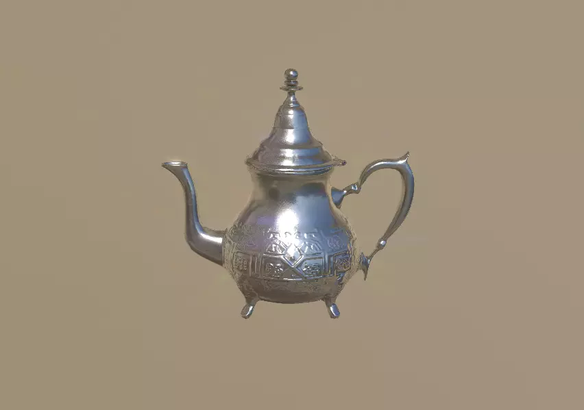 Moroccan Silver Teapot - Traditional Engraved Metal Teapot Low-poly 3D model_10