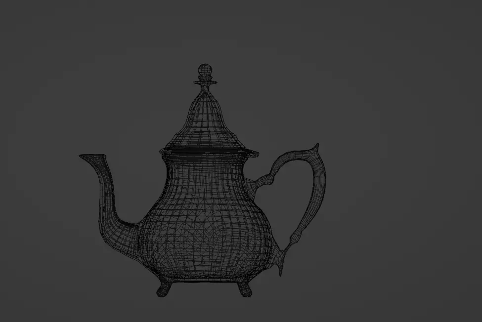 Moroccan Silver Teapot - Traditional Engraved Metal Teapot Low-poly 3D model_5