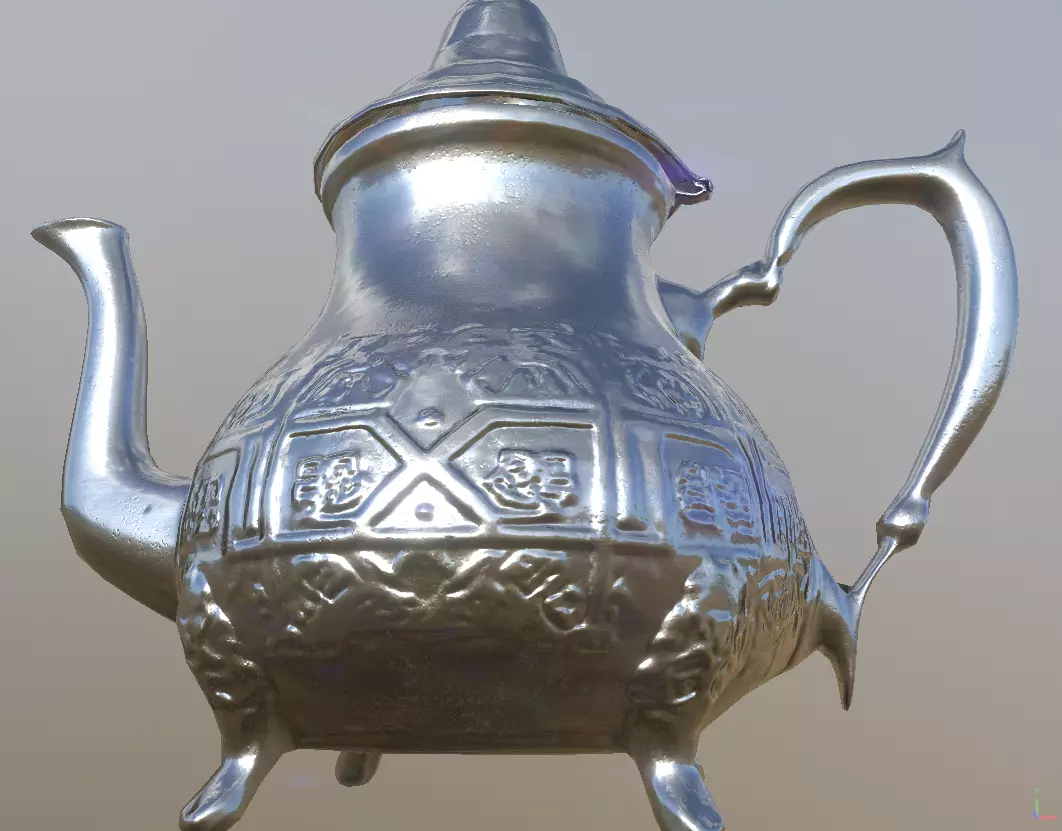 Moroccan Silver Teapot - Traditional Engraved Metal Teapot Low-poly 3D model_1