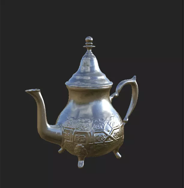 Moroccan Silver Teapot - Traditional Engraved Metal Teapot Low-poly 3D model_0